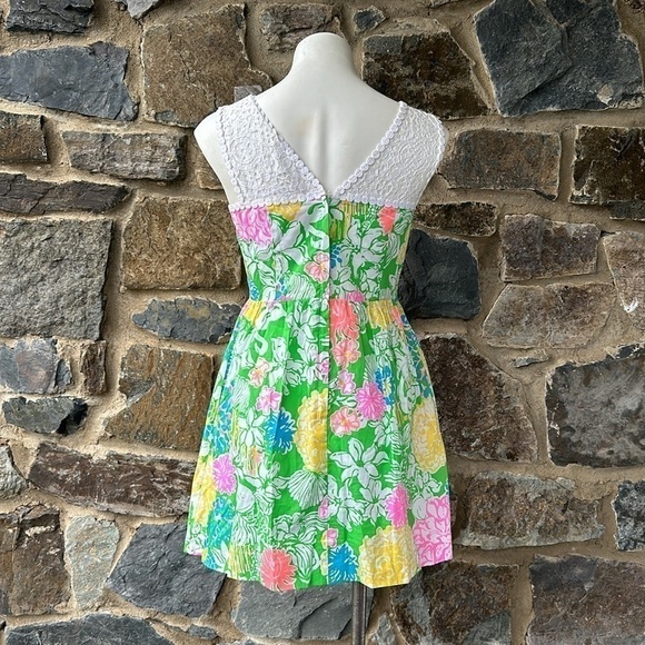 Lilly Pulitzer Raegan Hibiscus Stroll Print Lace Inset Fit & Flare Dress Size 4 - Picture 9 of 13